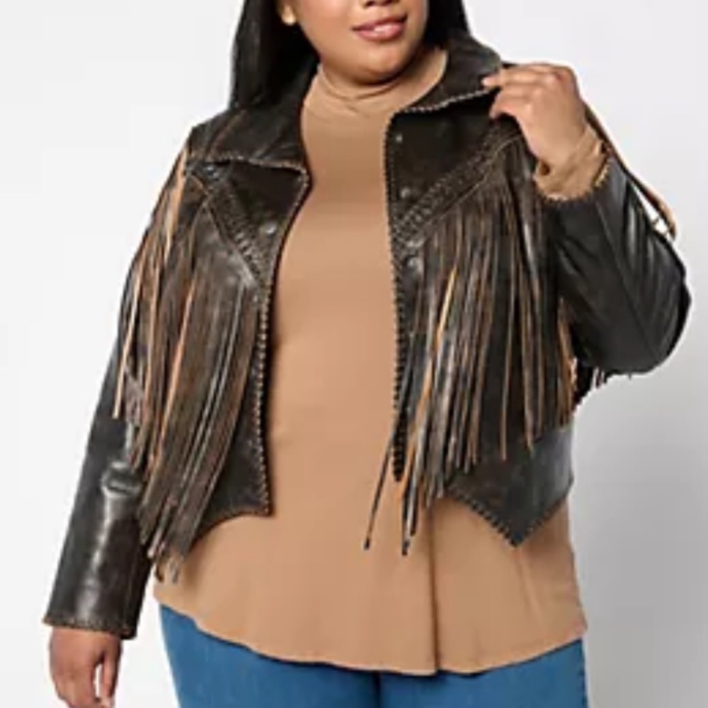 American West  by Carolyn Pollack two tone fridge Leather Jacket - Picture 5 of 5